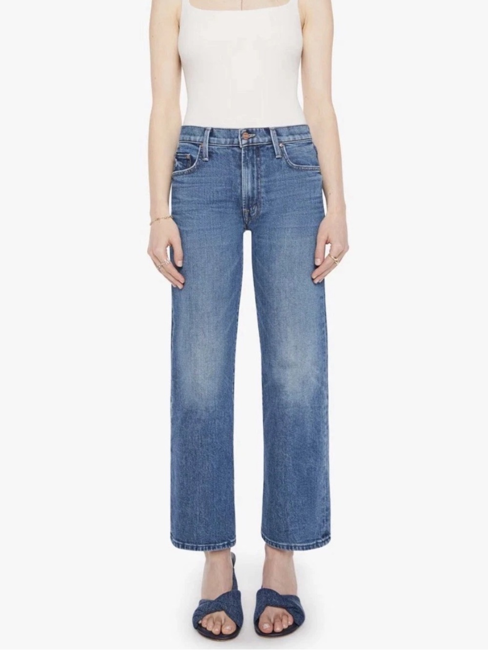 Mother Jeans The Mid Rise Rambler Zip Ankle Straight Wide Tambourine Man 30 NWT